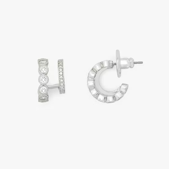 $58 Kate Spade Dazzle Double Huggies silver - Picture 3 of 7